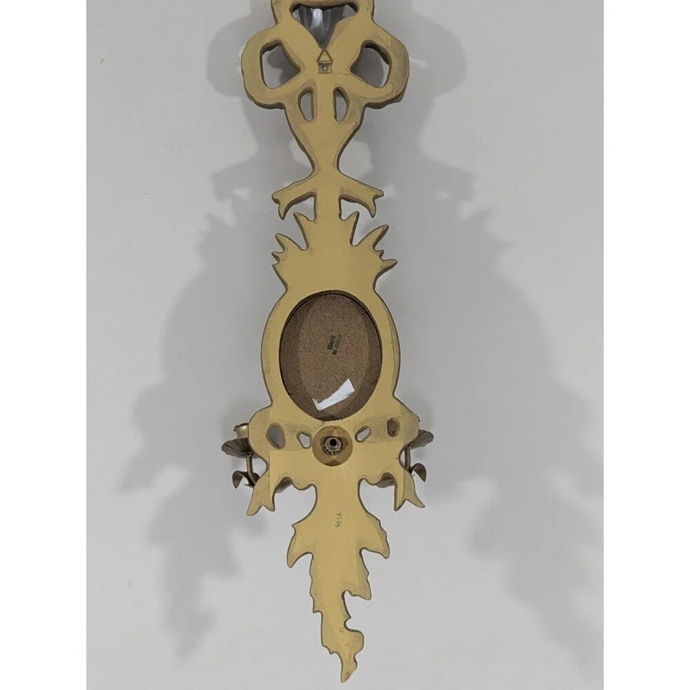 Vintage Italian Giltwood Bow Top Botanical Decor Mirror Two Candle Wall Sconce